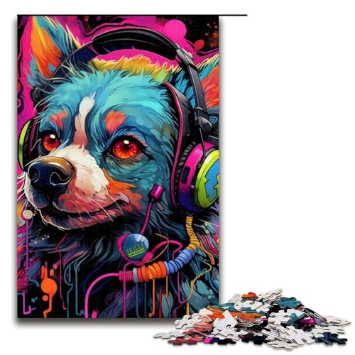 1000-teiliges Puzzle für Erwachsene, Kopfhörer, Hund, Puzzle für Erwachsene, Holzpuzzle, Lernspiele, Größe 50 x 75 cm 1000-teiliges Puzzle für Erwachsene, Kopfhörer, Hund, Puzzle für Erwachsene, Holzpuzzle, Lernspiele, Größe 50 x 75 cm von LLONGKT