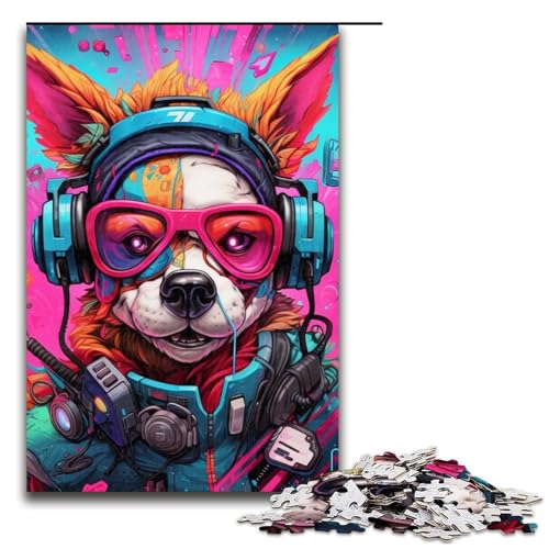 1000-teiliges Puzzle für Erwachsene, Kopfhörer, Hund, Puzzle für Teenager, Holzpuzzle, dekomprimierendes intellektuelles Lernspielzeug, Größe 50 x 75 cm von LLONGKT