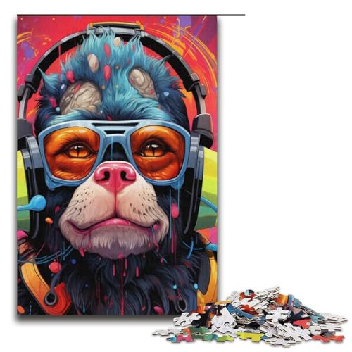 1000-teiliges Puzzle für Erwachsene, Kopfhörer, Hund, Puzzle für Teenager, Papppuzzle, dekomprimierendes intellektuelles Lernspielzeug, Größe 38 x 26 cm von LLONGKT