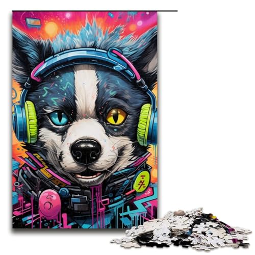 1000-teiliges Puzzle für Erwachsene, Kopfhörer, Hund, Puzzles für Erwachsene, lustiges Geschenk, Größe 50 x 75 cm von LLONGKT
