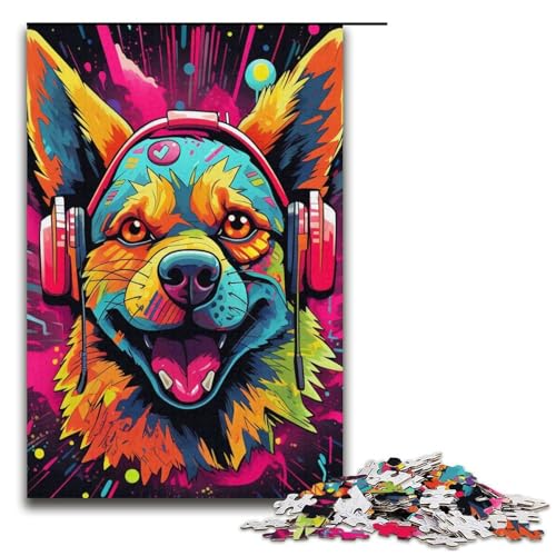 1000-teiliges Puzzle für Erwachsene, Kopfhörer, Hund, Stressabbau-Spielzeug, herausfordernd zu vervollständigen, Aber lustig und humorvoll, Größe 38 x 26 cm von LLONGKT
