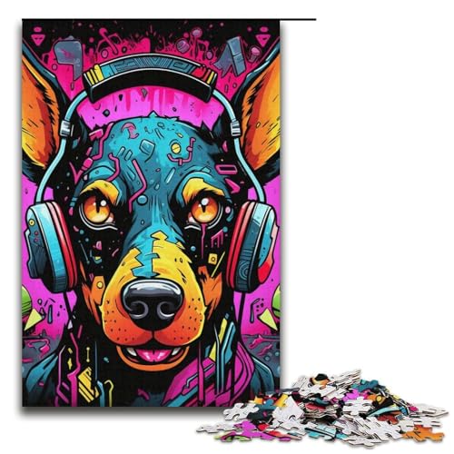 1000-teiliges Puzzle für Erwachsene, Kopfhörer, Hunde-Puzzle, geeignet für Paare, Größe 38 x 26 cm von LLONGKT