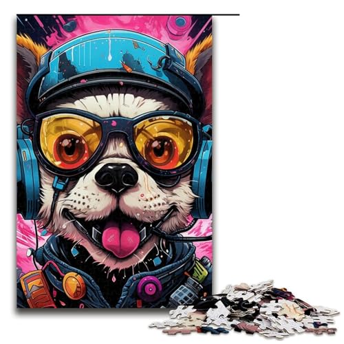 1000-teiliges Puzzle für Erwachsene, Kopfhörer, Hunde-Puzzle für Erwachsene, Holzpuzzle, Heimkunstdekor, Größe 50 x 75 cm von LLONGKT
