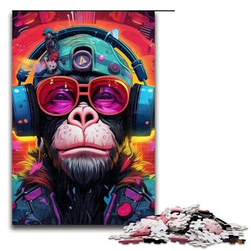 1000-teiliges Puzzle für Erwachsene, Kopfhörer, Hunde-Puzzle für Erwachsene, Holzpuzzle, Lernspiel, Herausforderungsspielzeug, Größe 50 x 75 cm von LLONGKT