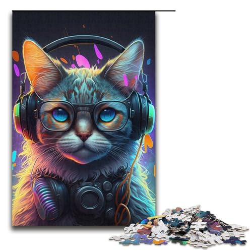 1000-teiliges Puzzle für Erwachsene, Kopfhörer, Katze, Familienaktivität, Puzzle, Weihnachtswunschliste mit Weihnachtsmann, Größe 38 x 26 cm 1000-teiliges Puzzle für Erwachsene, Kopfhörer, Katze, Familienaktivität, Puzzle, Weihnachtswunschliste mit Weihnachtsmann, Größe 38 x 26 cm von LLONGKT