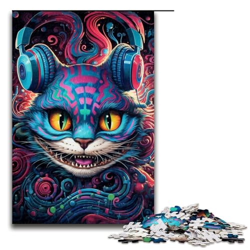 1000-teiliges Puzzle für Erwachsene, Kopfhörer, Katze, Familienaktivitäts-Puzzle mit vollständig ineinander greifenden, zufällig geformten Teilen, Größe 50 x 75 cm von LLONGKT