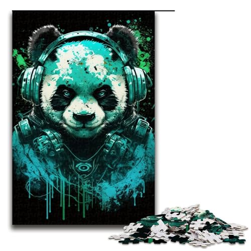 1000-teiliges Puzzle für Erwachsene, Kopfhörer, Panda, Heimdekoration, Puzzle, Staycation, Zeitvertreib für Teenager ab 14 Jahren, Größe 50 x 75 cm von LLONGKT