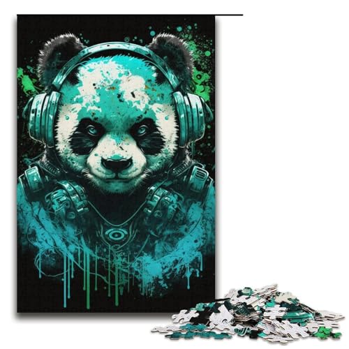 1000-teiliges Puzzle für Erwachsene, Kopfhörer, Panda, Stressabbau, für und Teenager ab 14 Jahren, Größe 38 x 26 cm von LLONGKT