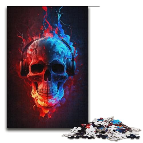 1000-teiliges Puzzle für Erwachsene, Kopfhörer, Totenkopf, Lernpuzzle, Größe 38 x 26 cm von LLONGKT