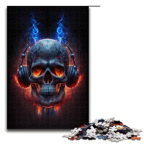 1000-teiliges Puzzle für Erwachsene, Kopfhörer, Totenkopf, Lernpuzzle, Größe 50 x 75 cm von LLONGKT