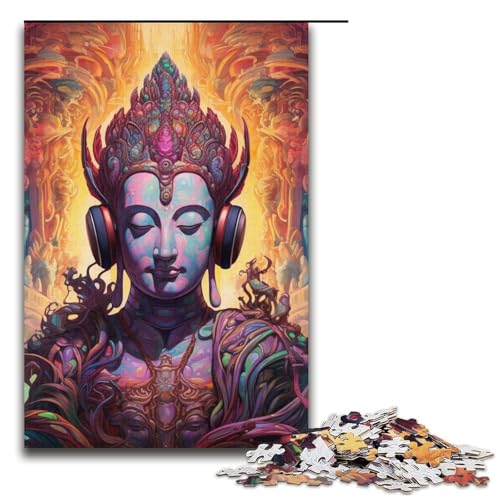 1000-teiliges Puzzle für Erwachsene, Kopfhörer-Buddha-Statue, präzise geschnittenes Puzzle, Geschenk zum Geburtstag, geeignet für Teenager ab 14 Jahren, Größe 38 x 26 cm von LLONGKT