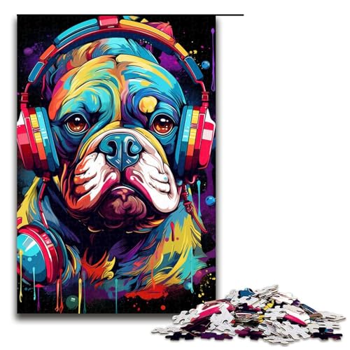 1000-teiliges Puzzle für Erwachsene, Kopfhörer-Bulldogge, Heimdekorationspuzzle, Weihnachtswunschliste mit Weihnachtsmann, für Teenager ab 14 Jahren (Größe 50 x 75 cm) von LLONGKT