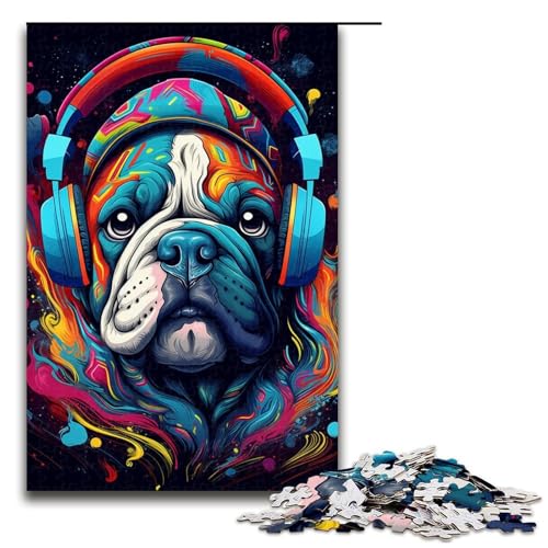 1000-teiliges Puzzle für Erwachsene, Kopfhörer-Bulldogge, anspruchsvolles Spiel, Puzzle-Kunstwerk für und Teenager ab 14 Jahren, Größe 50 x 75 cm von LLONGKT