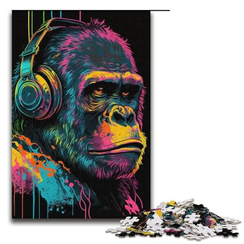 1000-teiliges Puzzle für Erwachsene, Kopfhörer-Gorilla-Puzzle für Erwachsene, Kartonpuzzle, anspruchsvolles Spiel, Größe 38 x 26 cm von LLONGKT