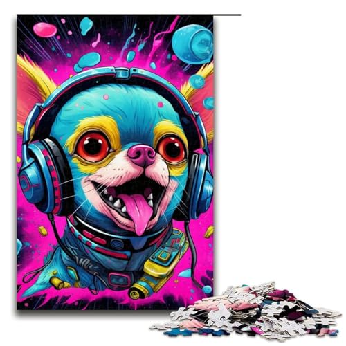 1000-teiliges Puzzle für Erwachsene, Kopfhörer-Hunde-Puzzle, geeignet für Paare, Größe 50 x 75 cm von LLONGKT