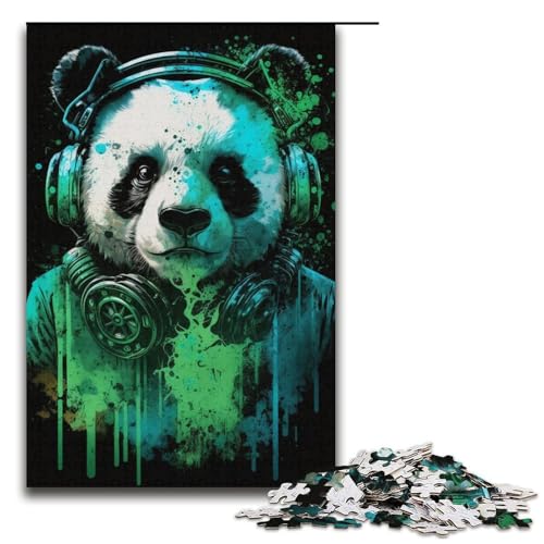 1000-teiliges Puzzle für Erwachsene, Kopfhörer-Panda-Puzzle – anspruchsvolles Spiel, ganze Familie, Größe 38 x 26 cm von LLONGKT