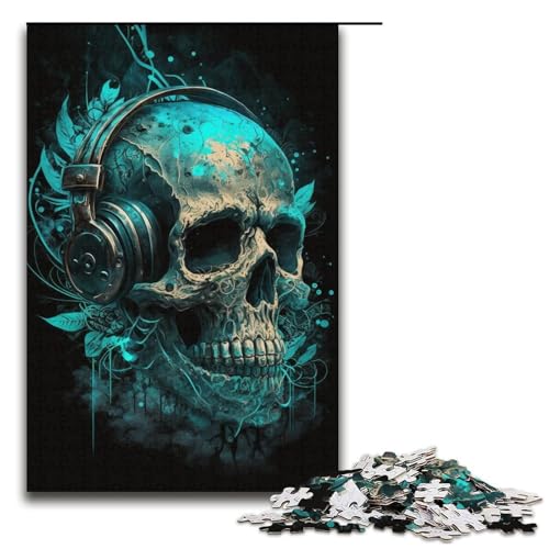 1000-teiliges Puzzle für Erwachsene, Kopfhörer-Totenkopf-Puzzle – anspruchsvolles Spiel, ganze Familie, Größe 38 x 26 cm von LLONGKT