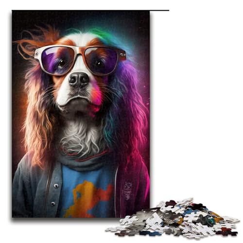 1000-teiliges Puzzle für Erwachsene, Kunst, Bunte Hunde, Puzzle für Erwachsene, Holzpuzzle, Lernspiel, Herausforderungsspielzeug, Größe 50 x 75 cm von LLONGKT