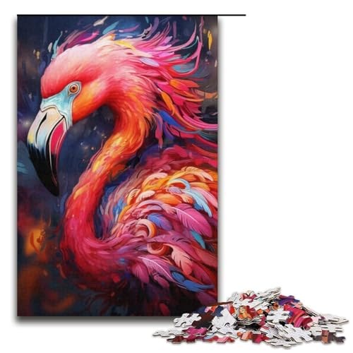 1000-teiliges Puzzle für Erwachsene, Kunst, Psychedelischer Flamingo, Handgeschwindigkeitswettbewerb, einzigartiger Geburtstag, Größe 38 x 26 cm von LLONGKT