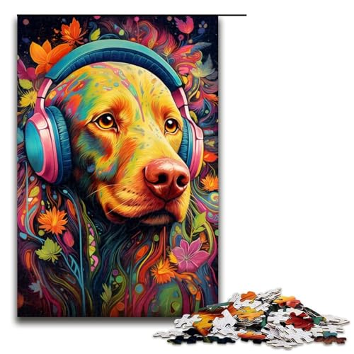 1000-teiliges Puzzle für Erwachsene, Labrador-Kopfhörer, Lernpuzzle, tolles Geschenk zu Weihnachten, Größe 50 x 75 cm von LLONGKT
