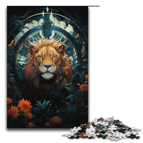 1000-teiliges Puzzle für Erwachsene, Löwenkunst, buntes Denkspiel, einzigartiges Geburtstagsspiel (Größe 38 x 26 cm) von LLONGKT