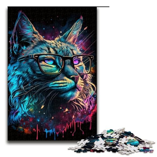 1000-teiliges Puzzle für Erwachsene, Luchs mit Brille, Puzzle für Erwachsene, Holzpuzzle, anspruchsvolles Spiel, Größe 50 x 75 cm von LLONGKT
