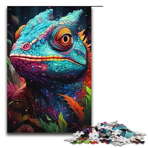 1000-teiliges Puzzle für Erwachsene, Malen, Farbe, Chamäleon, Spielzeug, Denkspiel, Herausforderung für die Gehirnintelligenz, süchtig machendes Spielzeug (Größe 38 x 26 cm) von LLONGKT