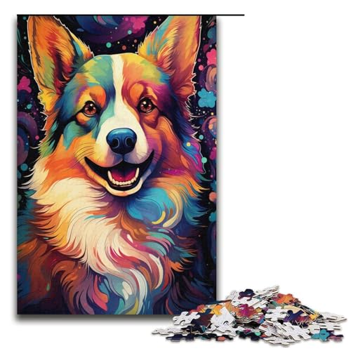 1000-teiliges Puzzle für Erwachsene, Malen, Farbe, Corgi-Hundespielzeug, Denkspiel, Herausforderung für die Gehirnintelligenz, süchtig machendes Spielzeug (Größe 38 x 26 cm) von LLONGKT