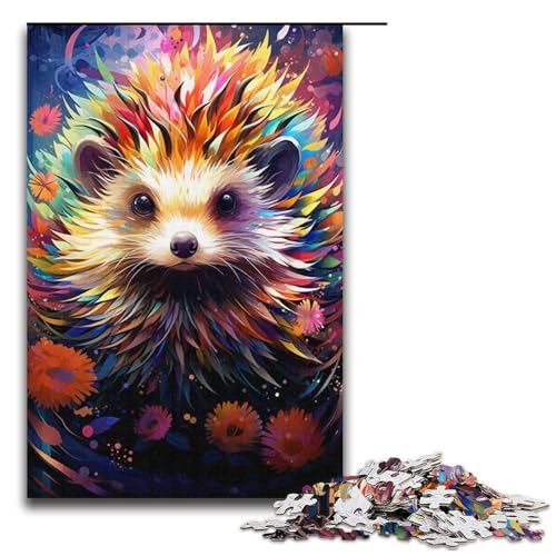 1000-teiliges Puzzle für Erwachsene, Malen, bunter Igel, Heimdekoration, Wichtelgeschenke für Teenager ab 14 Jahren (Größe 38 x 26 cm) von LLONGKT