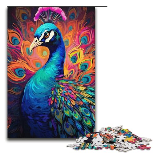 1000-teiliges Puzzle für Erwachsene, Malen, bunter Pfau, Lernspielzeug, Geburtstagsgeschenk, Geschenke, Wandkunst (Größe 38 x 26 cm) von LLONGKT