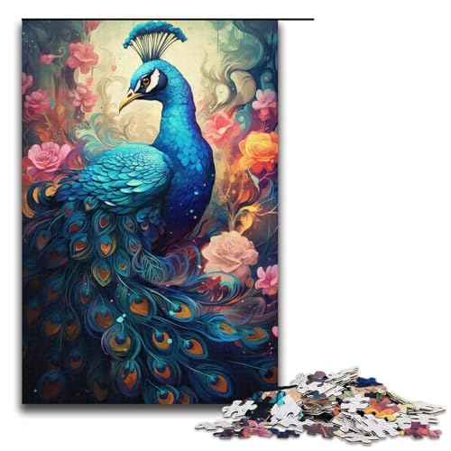 1000-teiliges Puzzle für Erwachsene, Malen, bunter Pfau, Puzzle, Quizspiel, Geburtstagsgeschenk, Geschenke, Wandkunst (Größe 38 x 26 cm) von LLONGKT
