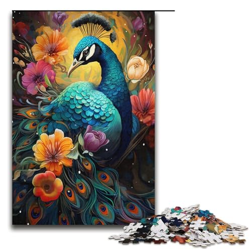 1000-teiliges Puzzle für Erwachsene, Malen, bunter Pfau, Puzzle für Pappe, Lernspiel, Herausforderungsspielzeug (Größe 38 x 26 cm) von LLONGKT
