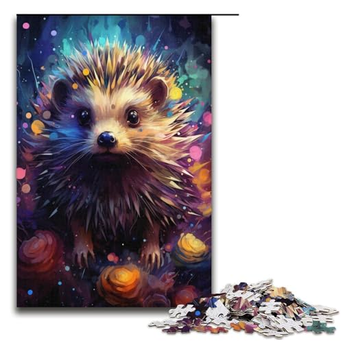1000-teiliges Puzzle für Erwachsene, Malen, buntes Igel-Puzzle, Lernspiele, Wichtelgeschenke für Teenager ab 14 Jahren (Größe 38 x 26 cm) von LLONGKT