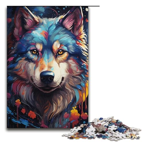 1000-teiliges Puzzle für Erwachsene, Malen, farbenfrohes Kunst-Hunde-Puzzle, Lernpuzzle, Geschenk zum Geburtstag (Größe 38 x 26 cm) von LLONGKT