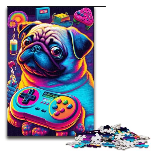 1000-teiliges Puzzle für Erwachsene, Mops-Puzzle, Holzpuzzle, Lernspielzeug, Familienspiele, Größe 50 x 75 cm von LLONGKT