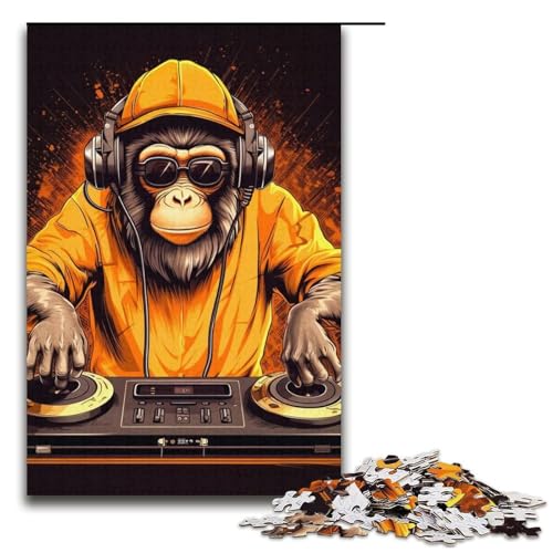 1000-teiliges Puzzle für Erwachsene, Motiv: AFFE, DJ, Musik, Puzzlemuster, Zusammenbau, ganze Familie, Größe 38 x 26 cm von LLONGKT