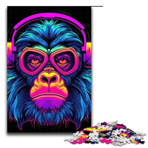 1000-teiliges Puzzle für Erwachsene, Motiv: AFFE, DJ, Musik, Puzzlemuster, Zusammenbau, ganze Familie, Größe 50 x 75 cm von LLONGKT