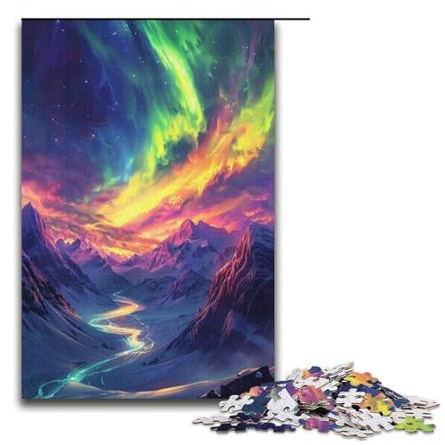 1000-teiliges Puzzle für Erwachsene, Mountain Aurora-Puzzle als Geschenk, ganze Familie, Größe 38 x 26 cm von LLONGKT