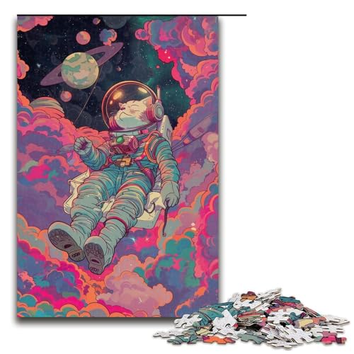 1000-teiliges Puzzle für Erwachsene, Musik, Astronaut, Katze, Holzpuzzle, Familiendekoration (Größe 50 x 75 cm) von LLONGKT