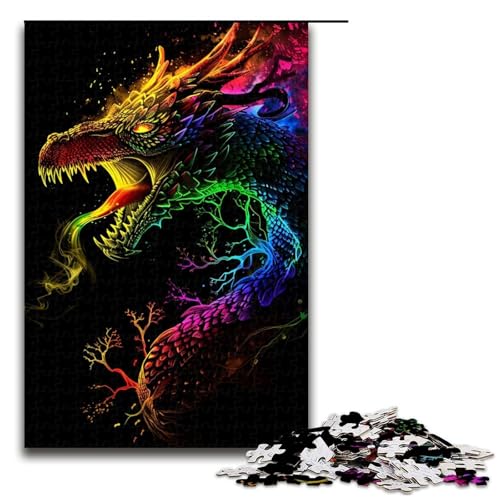 1000-teiliges Puzzle für Erwachsene, Neon-Drache-Quizspiel, anspruchsvoll zu vervollständigen, Aber unterhaltsam und humorvoll, Größe 50 x 75 cm von LLONGKT