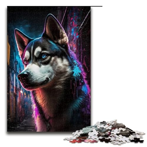 1000-teiliges Puzzle für Erwachsene, Neon-Husky-Puzzle für Erwachsene, Holzpuzzle, Lernspiel, Herausforderungsspielzeug, Größe 50 x 75 cm 1000-teiliges Puzzle für Erwachsene, Neon-Husky-Puzzle für Erwachsene, Holzpuzzle, Lernspiel, Herausforderungsspielzeug, Größe 50 x 75 cm von LLONGKT