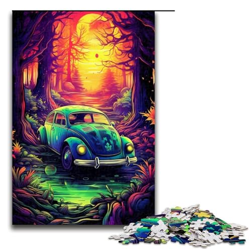 1000-teiliges Puzzle für Erwachsene, Neonauto in der Natur, Holzpuzzle, Familiendekoration (Größe 50 x 75 cm) von LLONGKT