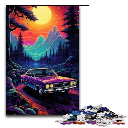 1000-teiliges Puzzle für Erwachsene, Neonauto in der Natur, Holzpuzzle, Lernspielzeug, Familienspiele (Größe 50 x 75 cm) von LLONGKT
