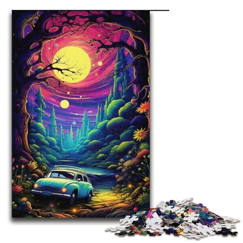 1000-teiliges Puzzle für Erwachsene, Neonauto in der Natur, Puzzle für Lernspiele, Herausforderung, Spielzeug, Geschenke für Freunde und Familie (Größe 38 x 26 cm) von LLONGKT