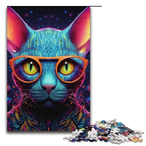 1000-teiliges Puzzle für Erwachsene, Neonbrille, Katze, Lernspiele, Heimdekoration, Puzzle, gutes Geschenk, Größe 38 x 26 cm von LLONGKT