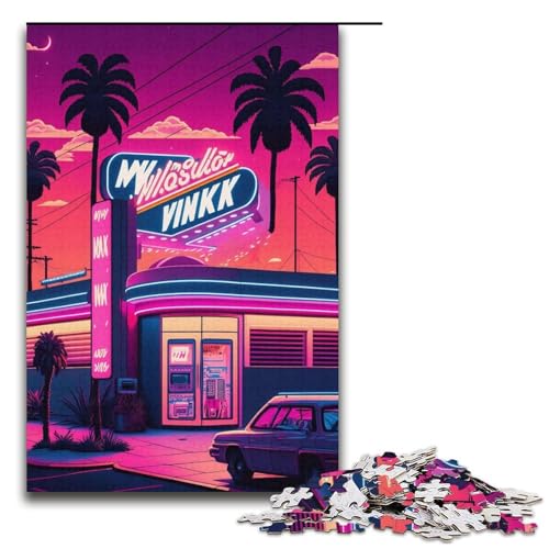 1000-teiliges Puzzle für Erwachsene, Neonlandschaft, Spielzeug, Denkspiel, Herausforderung für die Gehirnintelligenz, süchtig machendes Spielzeug (Größe 38 x 26 cm) von LLONGKT