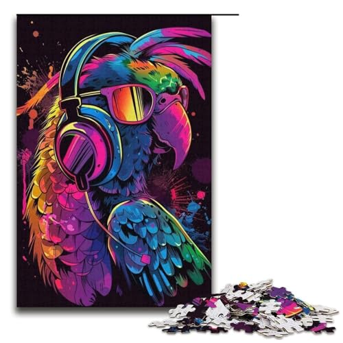 1000-teiliges Puzzle für Erwachsene, Papagei mit Sonnenbrille, Stressabbau-Spielzeug, schwierige Herausforderung, Größe 38 x 26 cm von LLONGKT