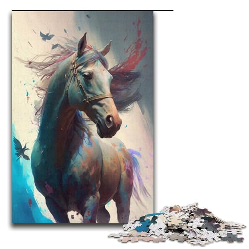 1000-teiliges Puzzle für Erwachsene, Pferde-Malpuzzle, Lernspiele, Wichtelgeschenke für Teenager ab 14 Jahren (Größe 38 x 26 cm) von LLONGKT