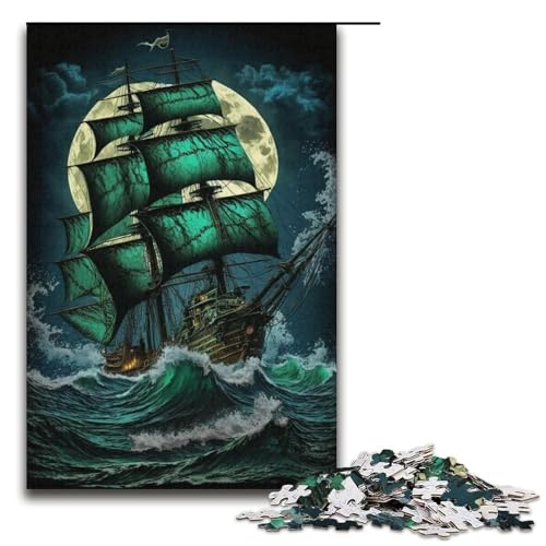 1000-teiliges Puzzle für Erwachsene, Piratenschiff, Stressabbau, für und Teenager ab 14 Jahren, Größe 38 x 26 cm von LLONGKT