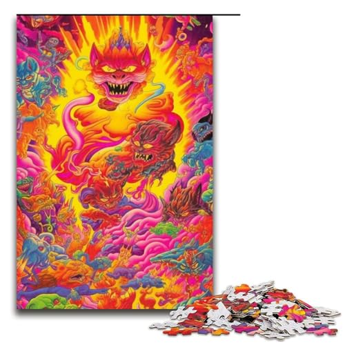 1000-teiliges Puzzle für Erwachsene, Psychedelisches Monster-Puzzle, Holzpuzzle, Lernspielzeug, Familienspiele (Größe 50 x 75 cm) von LLONGKT